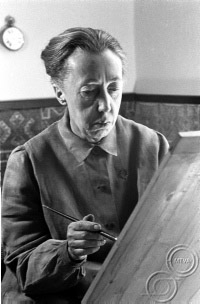 Ferenczy Noémi gobelinművész munka közben (Budapest, 1951. április - MTI Fotó)